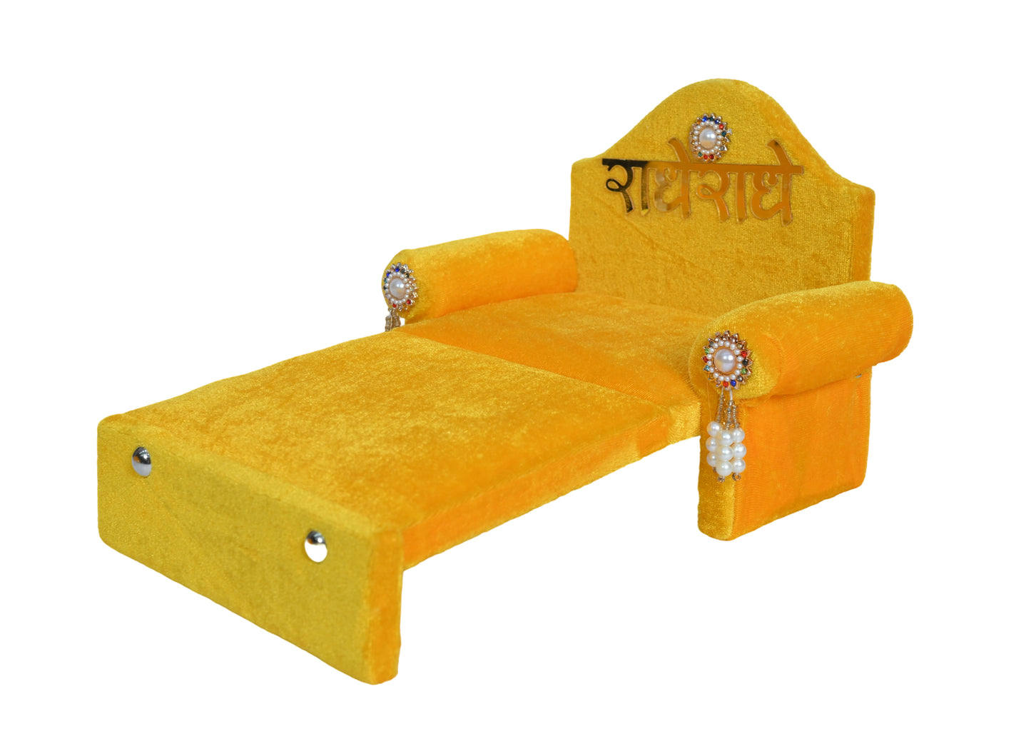 Laddu Gopal 2-in-1 Sofa Cum Bed Singhasan with Yellow Velvet Fabric