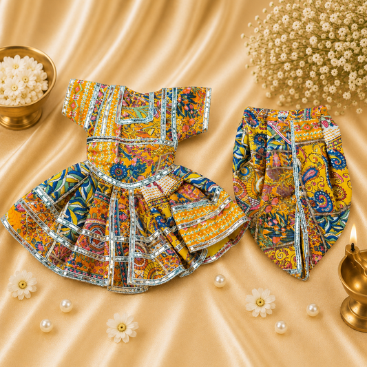 VanaTulsi BasantLeela Shringar Poshak for Laddu Gopal . Premium Printed Krishna Ji Dress