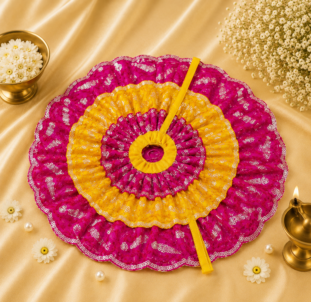 VanaTulsi GulabKiran Shringar Poshak for Laddu Gopal , Premium Sequin Embroidered Krishna Ji Dress