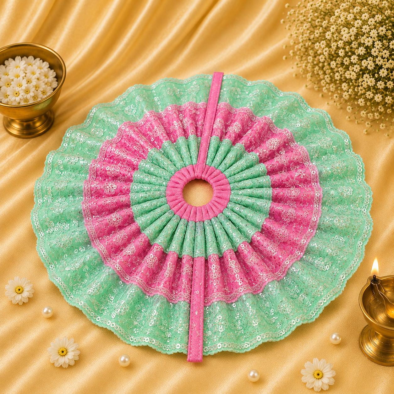 VanaTulsi ShwetPushp Shringar Poshak for Laddu Gopal , Premium Sequin Embroidered Krishna Ji Dress