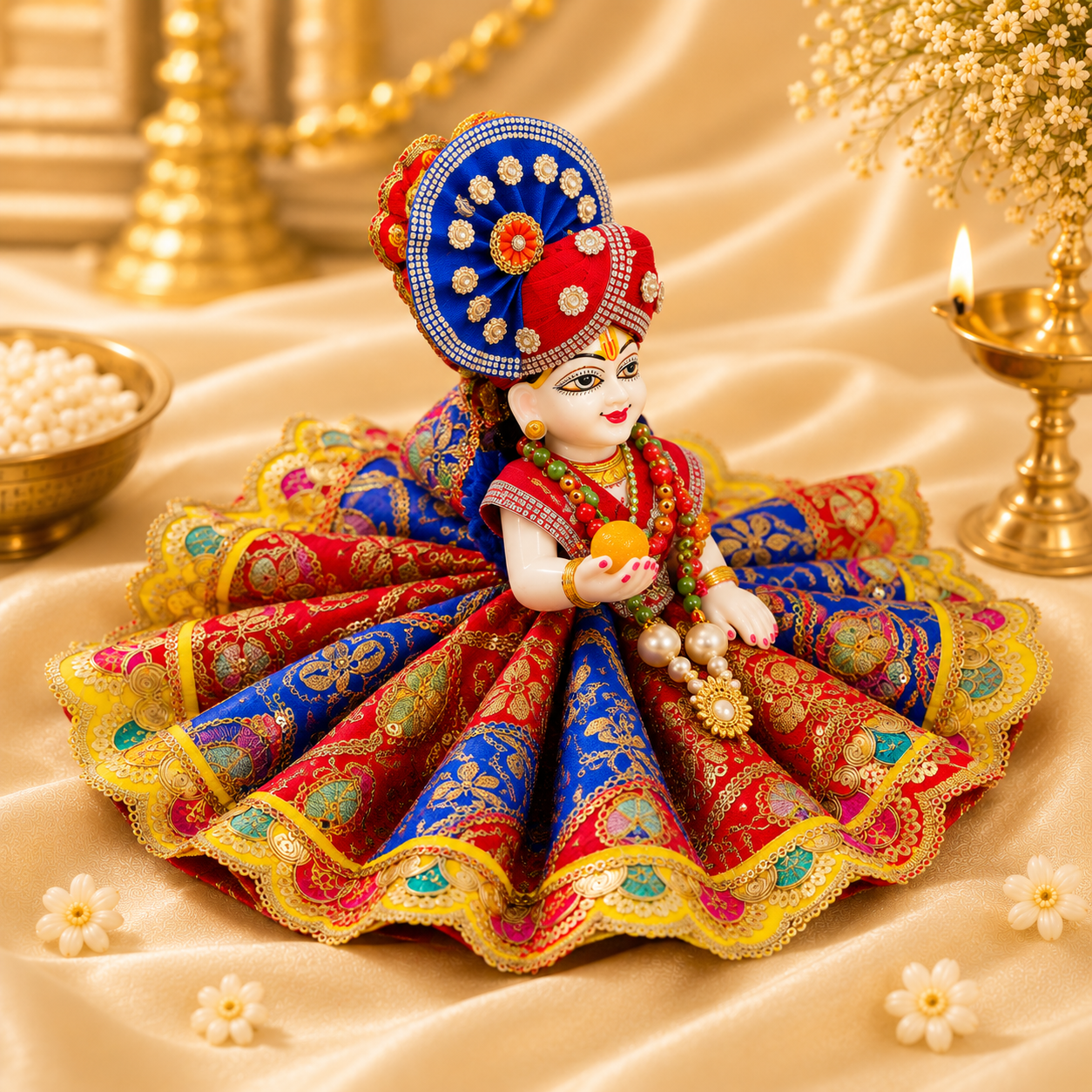 VanaTulsi RajRang Shringar Poshak for Laddu Gopal Ji , Premium Handmade Krishna Ji Dress