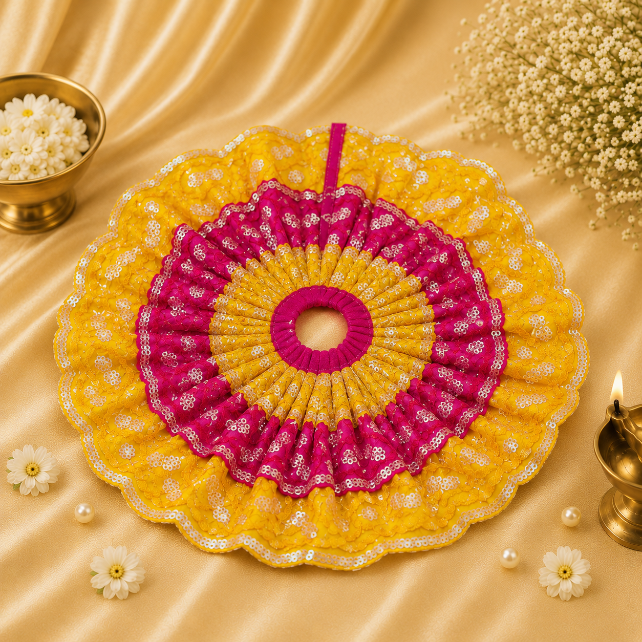 VanaTulsi SuryaPushp Shringar Poshak for Laddu Gopal , Premium Sequin Embroidered Krishna Ji Dress