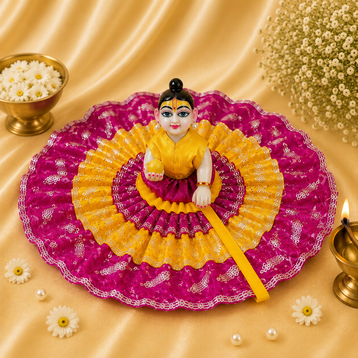 VanaTulsi GulabKiran Shringar Poshak for Laddu Gopal , Premium Sequin Embroidered Krishna Ji Dress