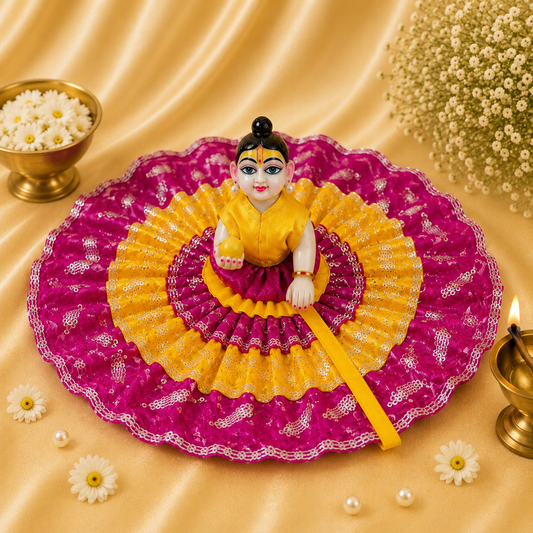 VanaTulsi GulabKiran Shringar Poshak for Laddu Gopal , Premium Sequin Embroidered Krishna Ji Dress