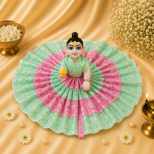 VanaTulsi ShwetPushp Shringar Poshak for Laddu Gopal , Premium Sequin Embroidered Krishna Ji Dress