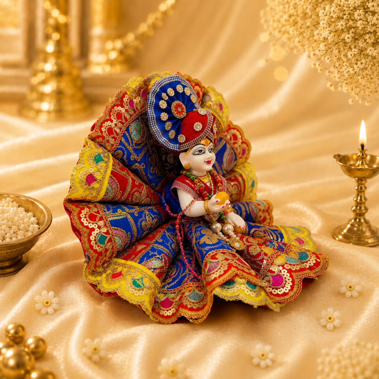 VanaTulsi RajRang Shringar Poshak for Laddu Gopal Ji ,  Premium Handmade Krishna Ji Dress