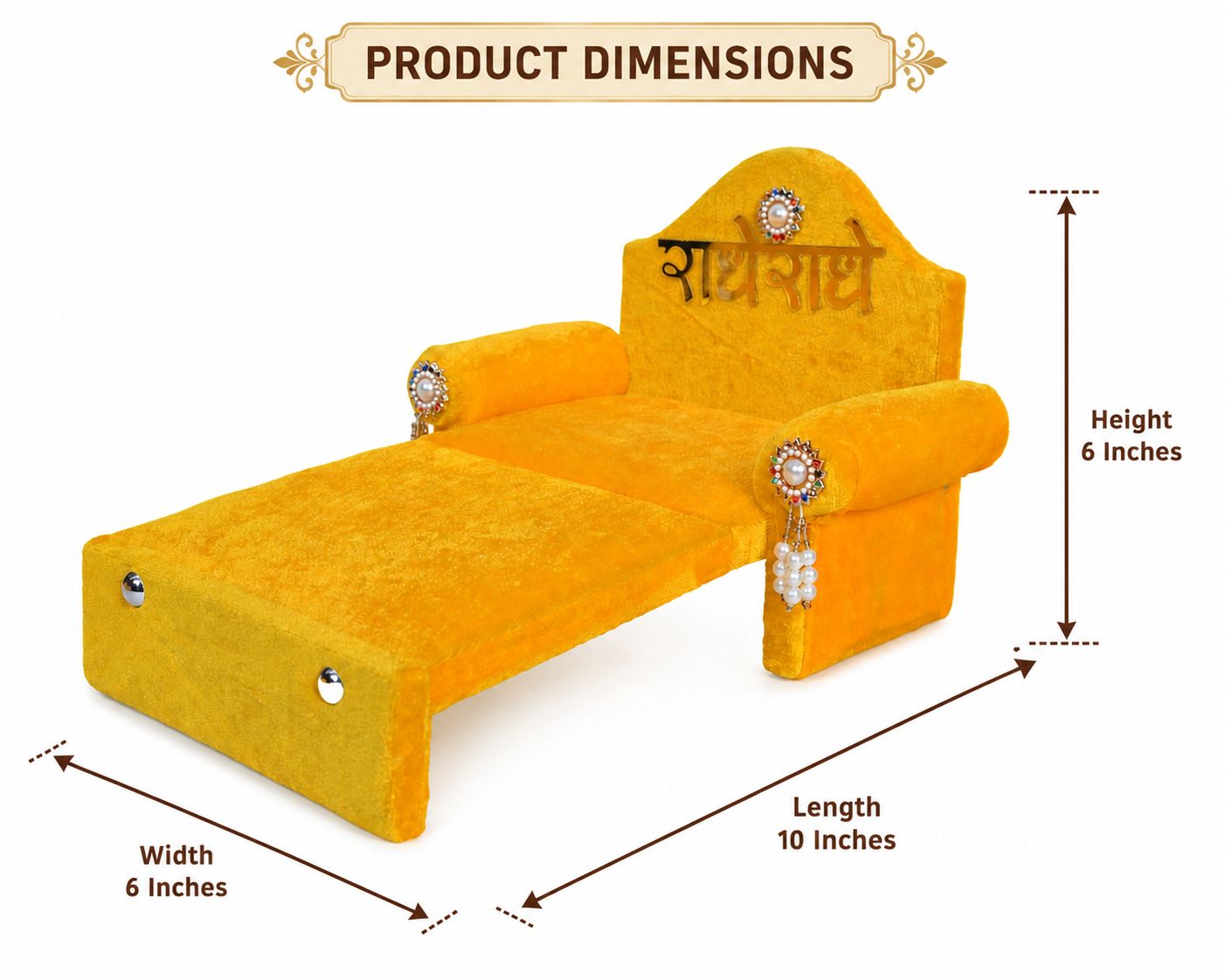 Laddu Gopal 2-in-1 Sofa Cum Bed Singhasan with Yellow Velvet Fabric